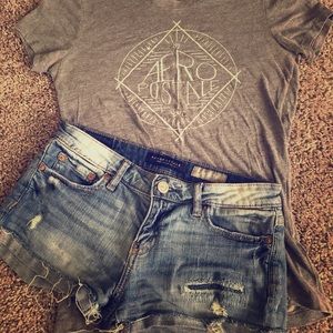 Distressed denim shorts